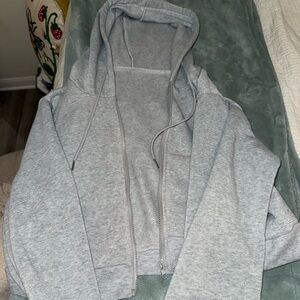 Gray Cropped Zip-Up Hoodie